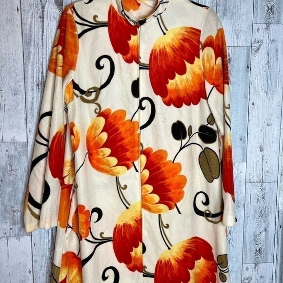Vintage MCM floral fleece blanket knit mock neck zipper front robe dress medium - Picture 10 of 13